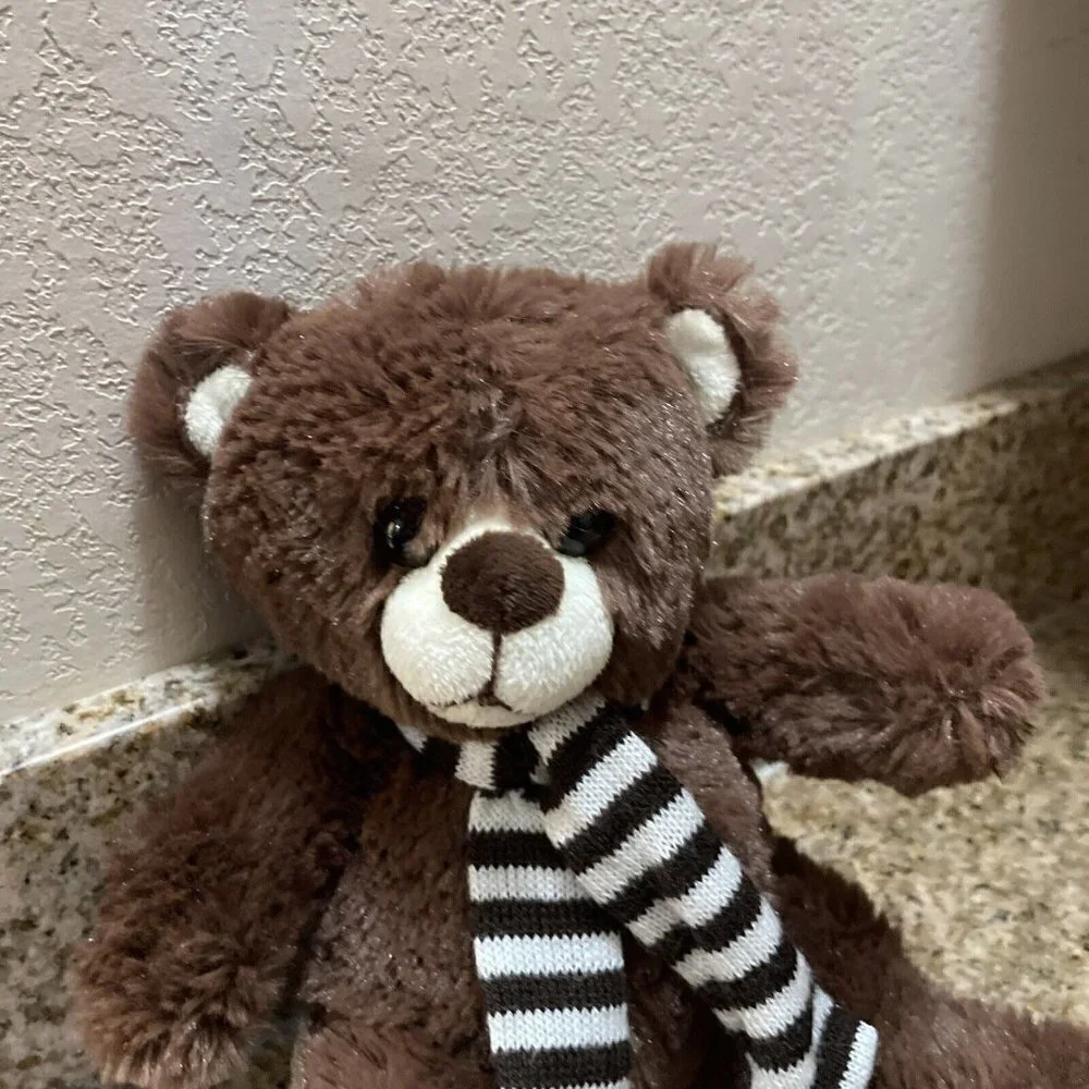 Ms. Teddy Bear Inc Solid Brown Teddy Bear Plush w/ scarf Stuffed Animal Toy 10”